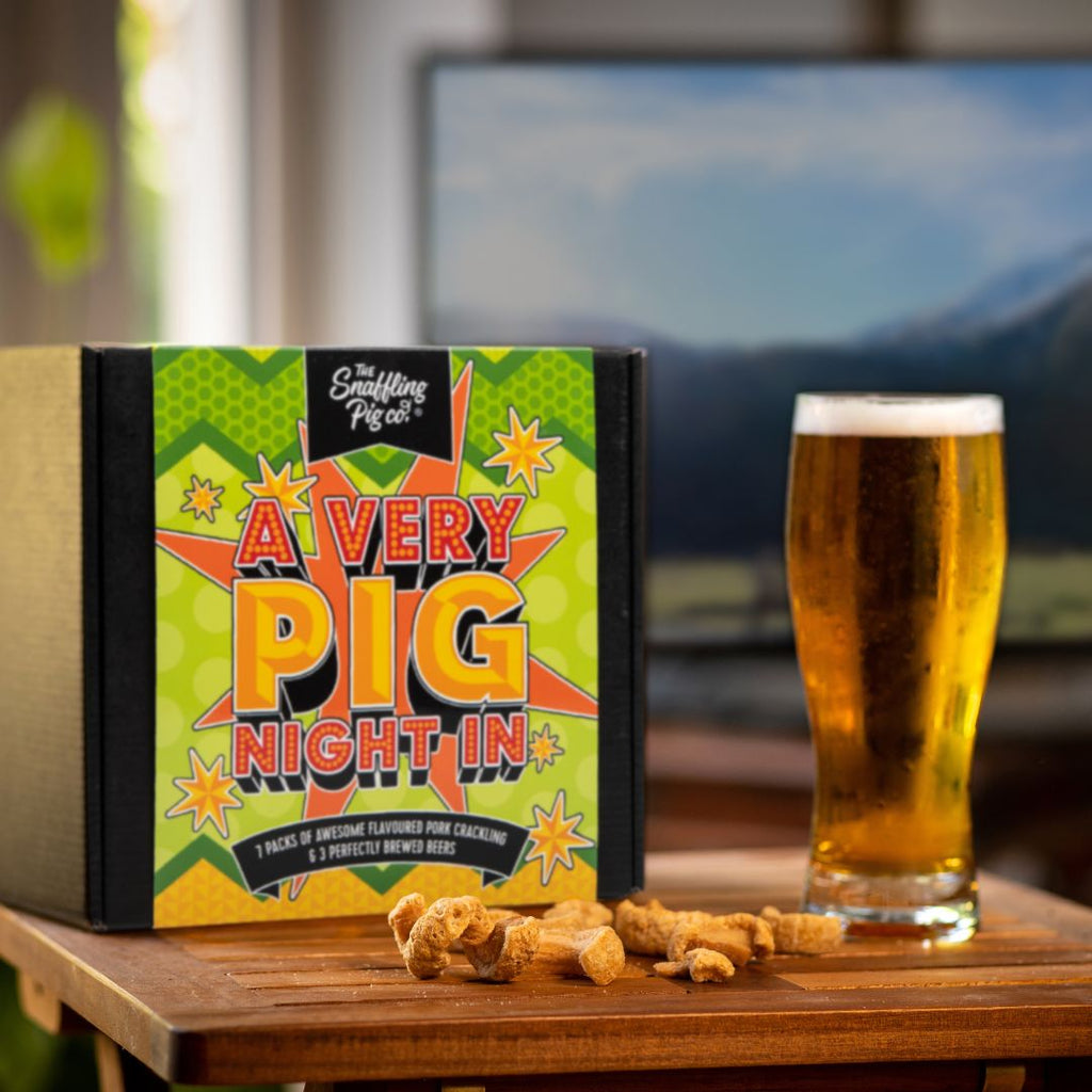 Very Pig Night In: Pork Crackling and Beer Gift Hamper Box